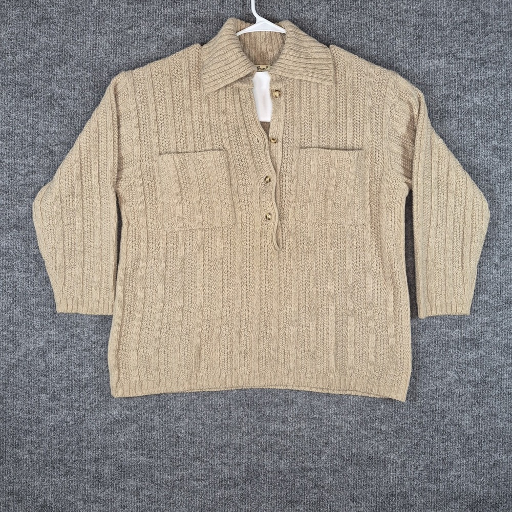 Eddie Bauer Beige Wool Blend Fishermans Knit‎ Henley Sweater Womens L